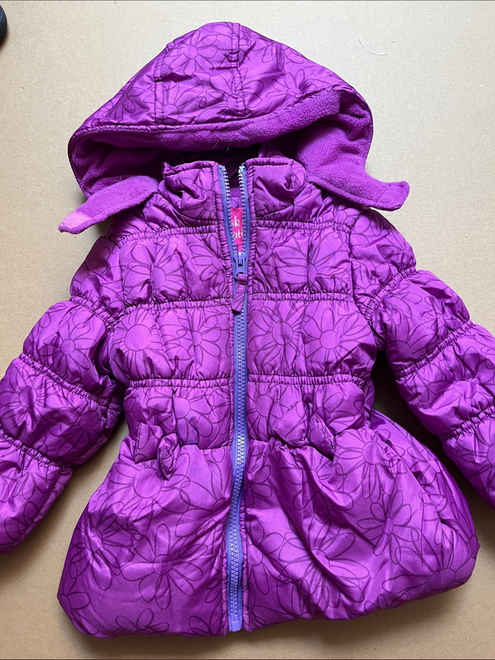 Pink Platinum Toddler Girl Purple Floral Fleece Lined Puffer Winter Jacket 3T